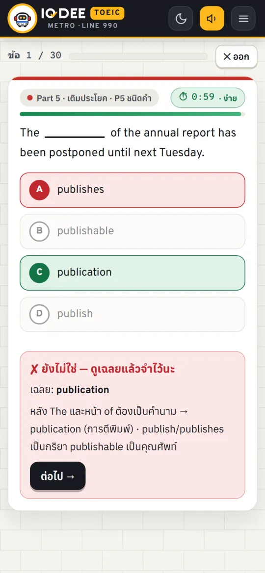 ข้อฝึก Part 5 พร้อมเฉลยภาษาไทย